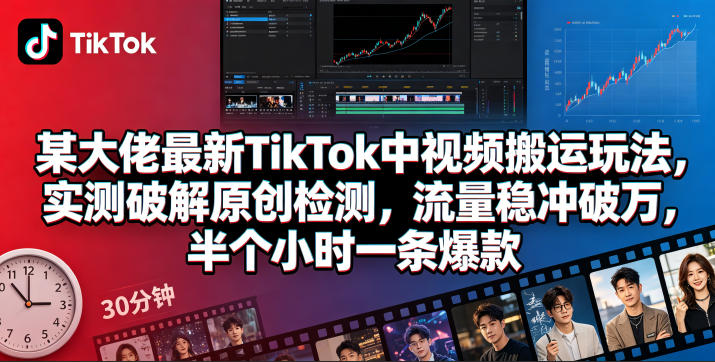 某大佬最新TikTok中视频搬运玩法,实测破解原创检测,流量稳冲破万,半个小时一条爆款-小艾项目网