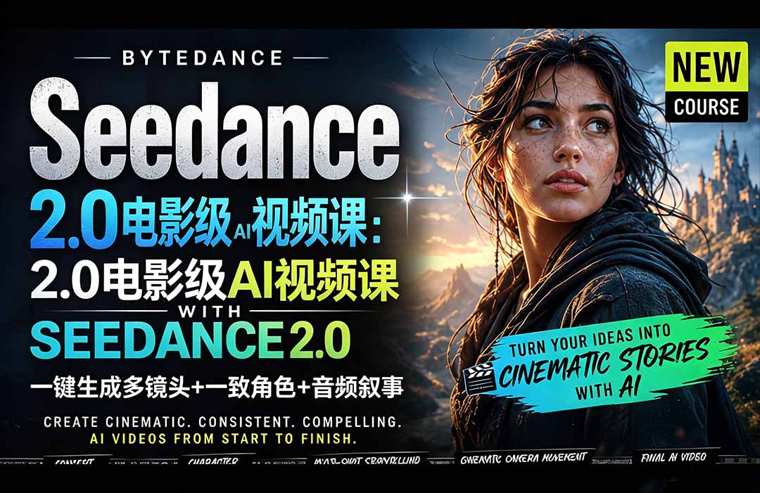 Seedance 2.0电影级AI视频课：一键生成多镜头+一致角色+音频叙事-小艾项目网