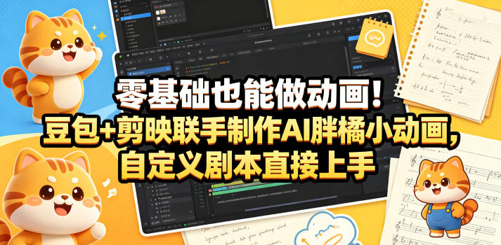 零基础也能做动画！豆包+剪映联手制作AI胖橘小动画，自定义剧本直接上手-小艾项目网