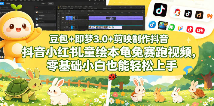 豆包＋即梦3.0+剪映制作抖音小红书儿童绘本龟兔赛跑视频，零基础小白也能轻松上手-小艾项目网