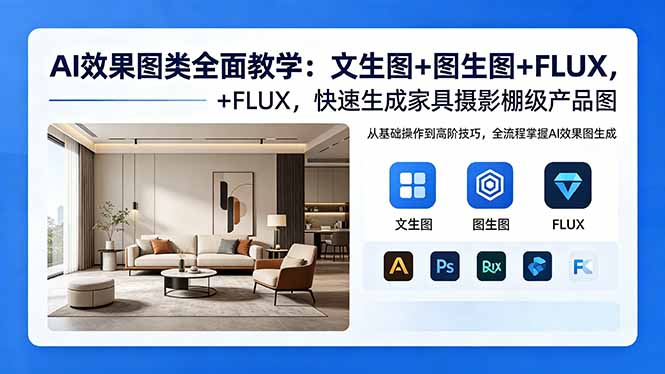 AI效果图类全面教学：文生图+图生图+FLUX，快速生成家具摄影棚级产品图-小艾项目网