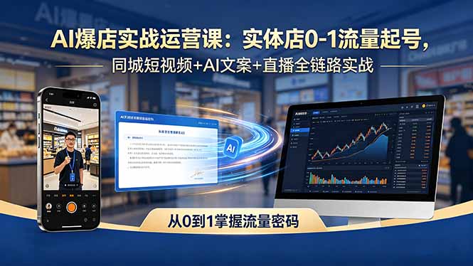 AI爆店实战运营课：实体店0-1流量起号，同城短视频+AI文案+直播全链路实战-小艾项目网