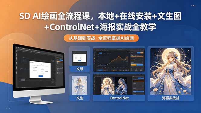 SD AI绘画全流程课，本地+在线安装+文生图+ControlNet+海报实战全教学-小艾项目网