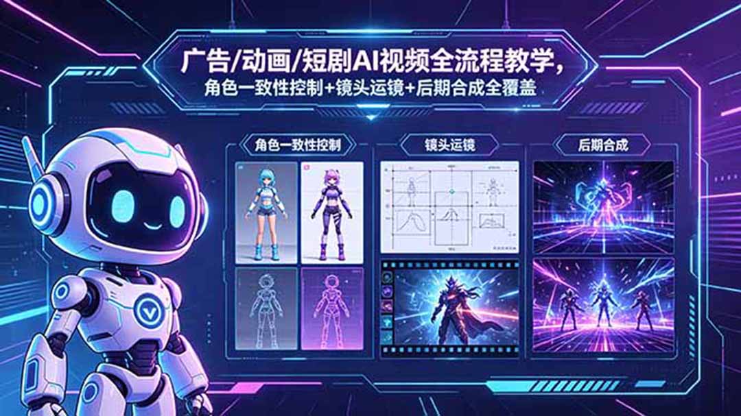 广告/动画/短剧AI视频全流程教学,角色一致性控制+镜头运镜+后期合成全覆盖-小艾项目网