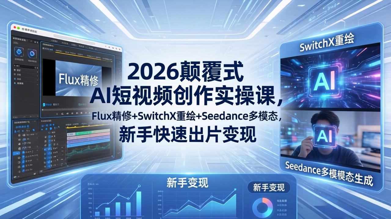 2026颠覆式 AI短视频创作课-5月更新，Flux精修+SwitchX重绘+Seedance多模态，新手快速出片变现-小艾项目网