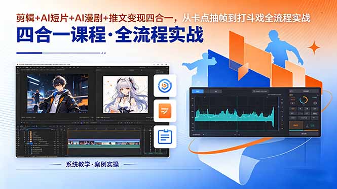 剪辑+AI短片+AI漫剧+推文变现四合一，从卡点抽帧到打斗戏全流程实战-小艾项目网
