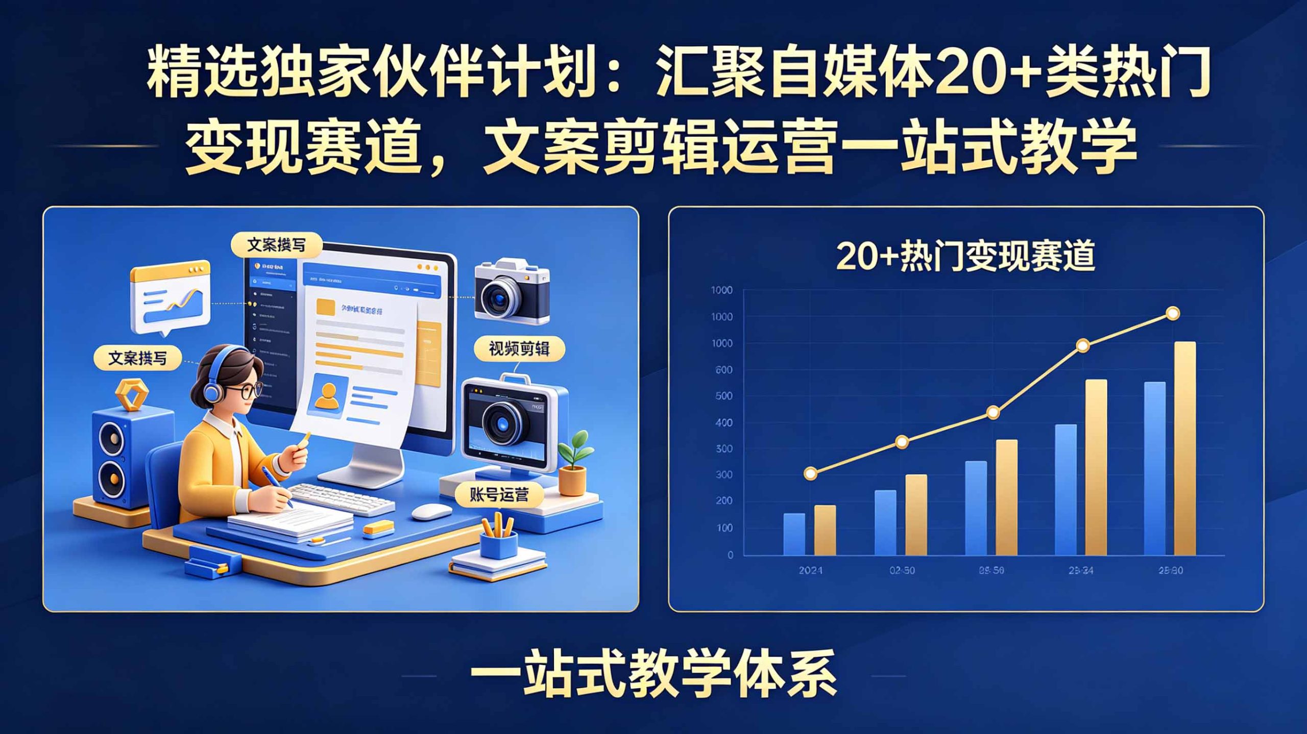 精选独家伙伴计划：汇聚自媒体20+类热门变现赛道，文案剪辑运营一站式教学-小艾项目网
