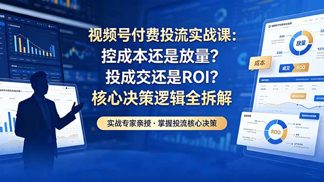 视频号付费投流实战课-5月：控成本还是放量？投成交还是ROI？核心决策逻辑全拆解-小艾项目网