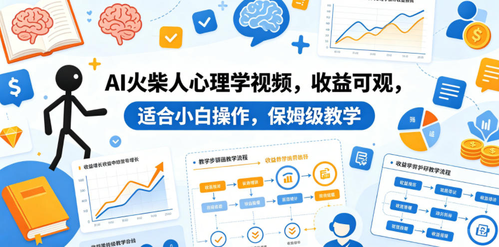 AI火柴人心理学视频，收益可观，适合小白操作，保姆级教学-小艾项目网