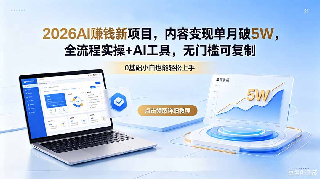 2026AI赚钱新项目，内容变现单月破5W，全流程实操+AI工具，无门槛可复制-小艾项目网