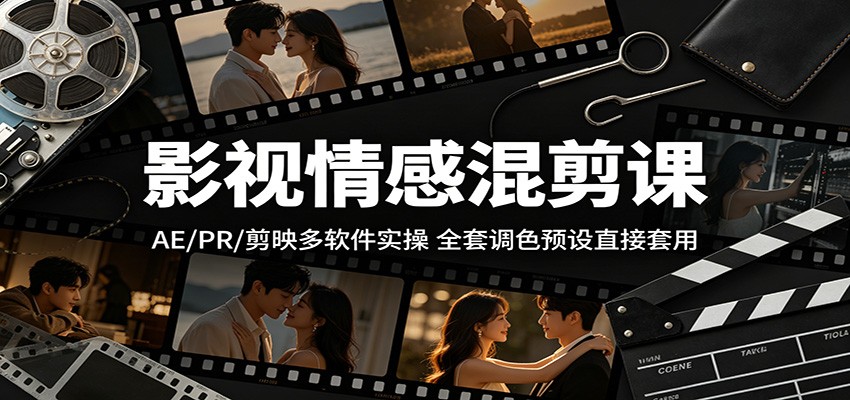 影视情感混剪课:AE/PR/剪映多软件实操,全套调色预设直接套用-小艾项目网