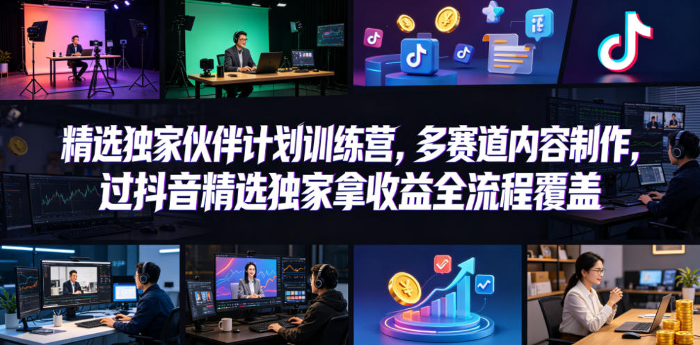 小豁食堂精选独家伙伴计划训练营，多赛道内容制作，过抖音精选独家拿收益全流程覆盖-小艾项目网