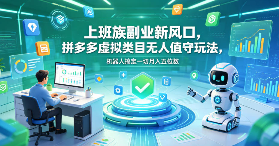 上班族副业新风口，拼多多虚拟类目无人值守玩法，机器人搞定一切月入五位数【揭秘】-小艾项目网