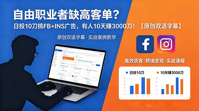 自由职业者缺高客单？日投 10 刀搞 FB+INS 广告，有人 10 天赚 3000 刀！【原创双语字幕】-小艾项目网