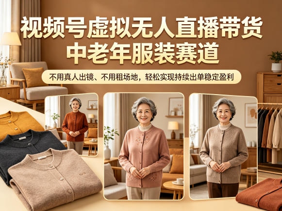 视频号虚拟无人直播带货中老年服装赛道，不用真人出镜、不用租场地，轻松实现持续出单稳定盈利-小艾项目网