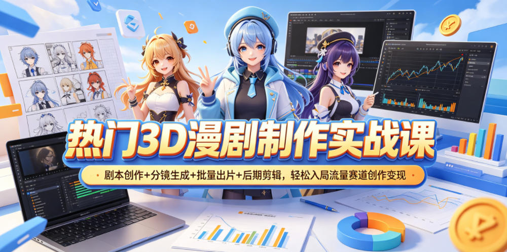 热门3D漫剧制作实战课，剧本创作+分镜生成+批量出片+后期剪辑，轻松入局流量赛道创作变现-小艾项目网