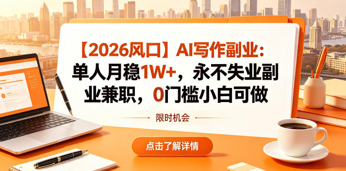 【2026风口】AI写作副业:单人月稳1W+,永不失业副业兼职,0门槛小白可做【揭秘】-小艾项目网