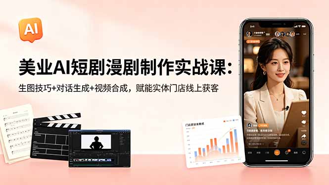 美业AI短剧漫剧制作实战课：生图技巧+对话生成+视频合成，赋能实体门店线上获客-小艾项目网