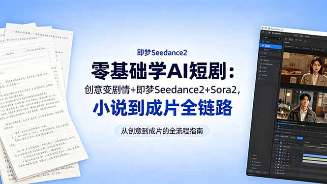 零基础学AI短剧：创意变剧情+即梦Seedance2+Sora2，小说到成片全链路-小艾项目网