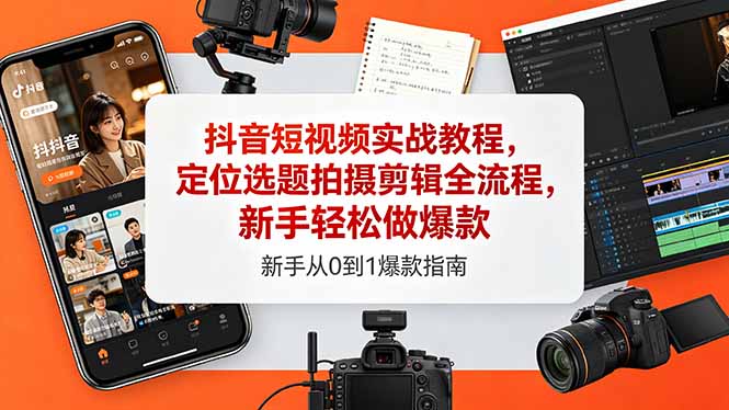 抖音短视频实战教程，定位选题拍摄剪辑全流程，新手轻松做爆款-小艾项目网