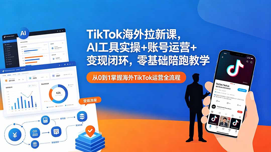 TikTok海外拉新课，AI工具实操+账号运营+变现闭环，零基础陪跑教学-小艾项目网