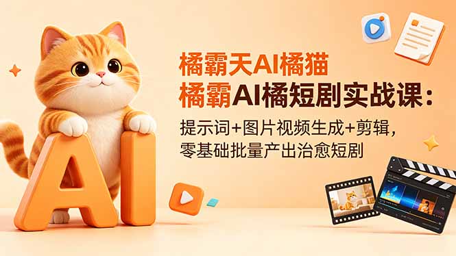 橘霸天AI橘猫短剧实战课：提示词+图片视频生成+剪辑，零基础批量产出治愈短剧-小艾项目网