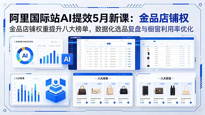 阿里国际站AI提效5月新课：金品店铺权重提升八大榜单，数据化选品复盘与橱窗利用率优化-小艾项目网