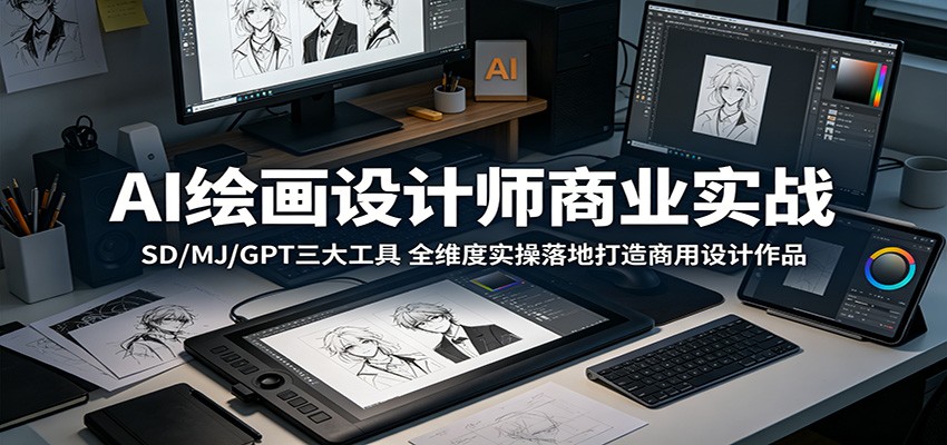 AI绘画设计师商业实战：SD/MJ/GPT三大工具，全维度实操落地打造商用设计作品-小艾项目网