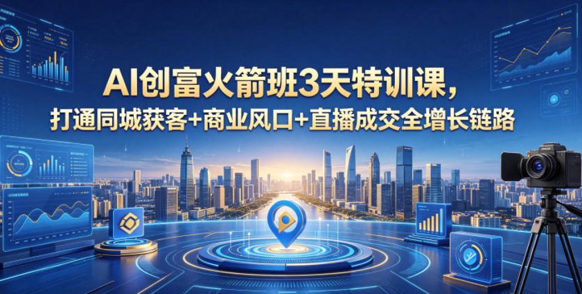 AI创富火箭班3天特训课，打通同城获客+商业风口+直播成交全增长链路，2026年4月新课-小艾项目网