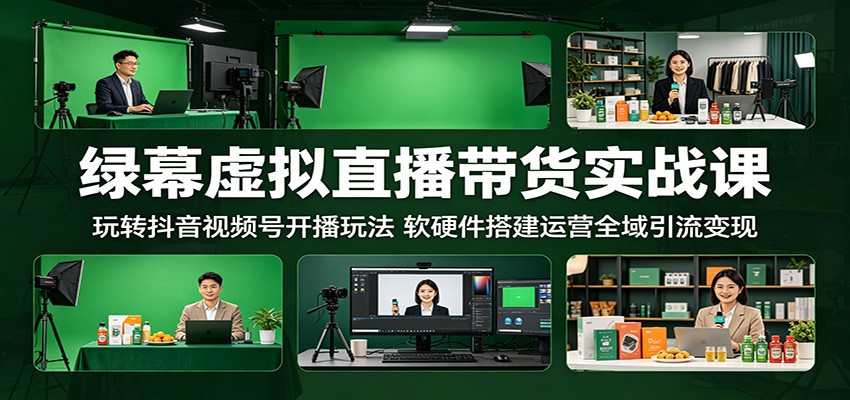 绿幕虚拟直播带货实战课:玩转抖音视频号开播玩法,软硬件搭建运营全域引流变现-小艾项目网
