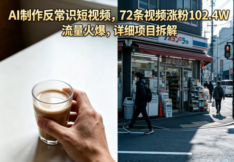 AI制作反常识短视频，72条视频涨粉102.4W，流量火爆，详细项目拆解-小艾项目网