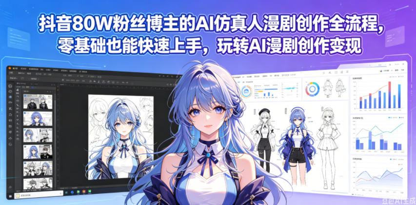 抖音80W粉丝博主的AI仿真人漫剧创作全流程，零基础也能快速上手，玩转AI漫剧创作变现-小艾项目网