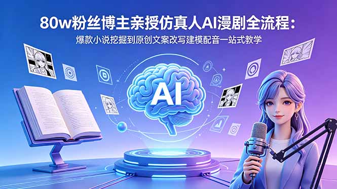 80w粉丝博主亲授仿真人AI漫剧全流程：爆款小说挖掘到原创文案改写建模配音一站式教学-小艾项目网