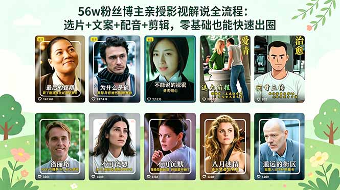56万粉丝博主亲授影视解说全流程：选片+文案+配音+剪辑，零基础也能快速出圈-小艾项目网