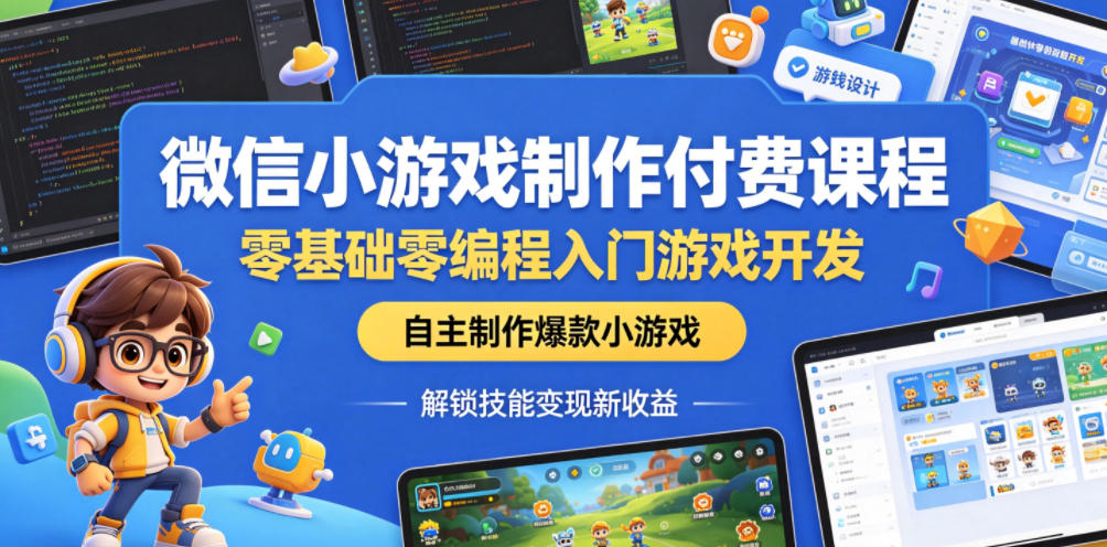 微信小游戏制作付费课程,零基础零编程入门游戏开发,自主制作爆款小游戏,解锁技能变现新收益-小艾项目网