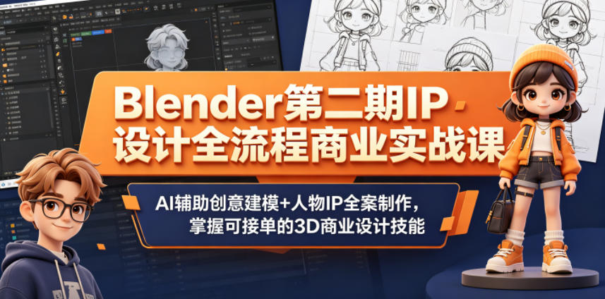Blender第二期IP设计全流程商业实战课，AI辅助创意建模+人物IP全案制作，掌握可接单的3D商业设计技能-小艾项目网