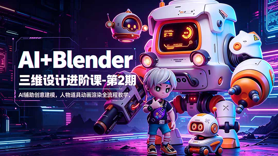 AI+Blender三维设计进阶课-第2期：AI辅助创意建模，人物道具动画渲染全流程教学-小艾项目网