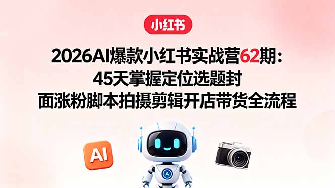 2026AI爆款小红书实战营62期:45天掌握定位选题封面涨粉脚本拍摄剪辑开店带货全流程-小艾项目网