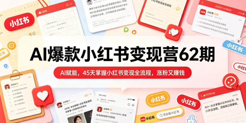 AI爆款小红书变现营62期2026年5月，AI赋能，45天掌握小红书变现全流程，涨粉又賺钱-小艾项目网