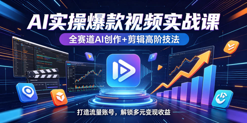 AI实操爆款视频实战课，全赛道AI创作+剪辑高阶技法，打造流量账号，解锁多元变现收益-小艾项目网