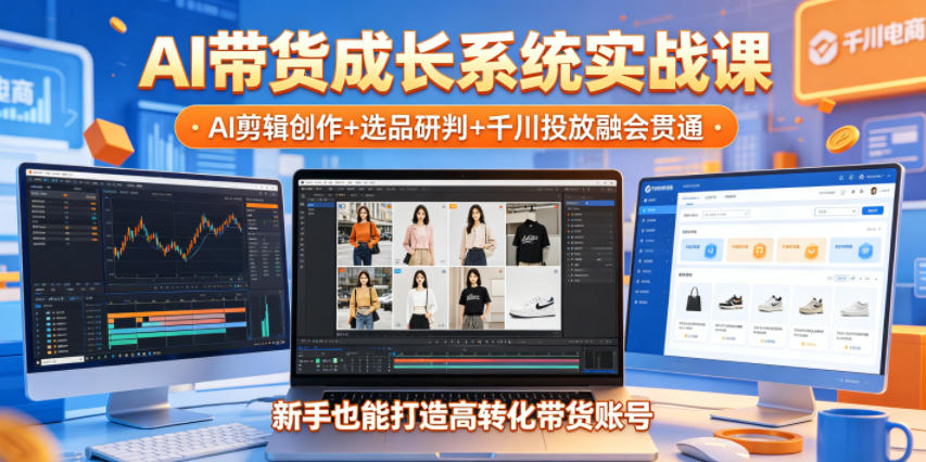 AI带货成长系统实战课,AI剪辑创作+选品研判+千川投放融会贯通,新手也能打造高转化带货账号(更新2026年)-小艾项目网