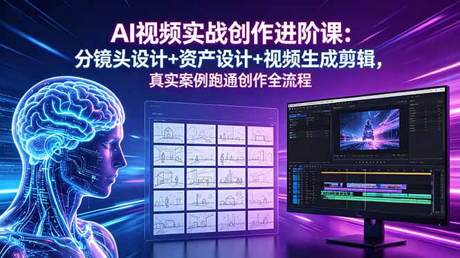 AI视频实战创作进阶课：分镜头设计+资产设计+视频生成剪辑，真实案例跑通创作全流程-小艾项目网