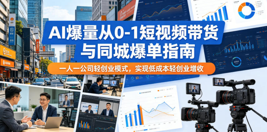 AI爆量从0-1短视频带货与同城爆单指南,一人一公司轻创业模式,实现低成本轻创业增收-小艾项目网