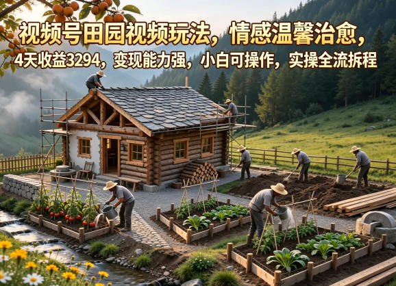 视频号田园视频玩法,情感温馨治愈,4天收益3294,变现能力强,小白可操作,实操全流程拆解-小艾项目网