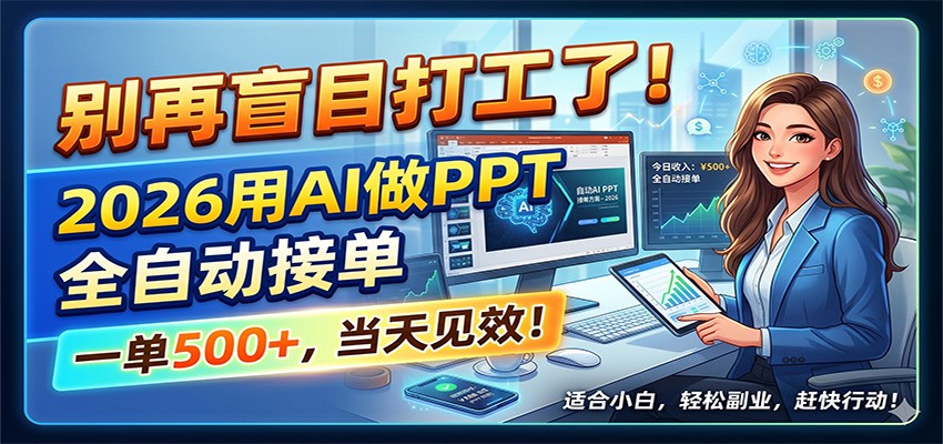 图片[1]-别再盲目打工了！2026用AI做PPT全自动接单，一单5张+，当天见效！-小艾项目网