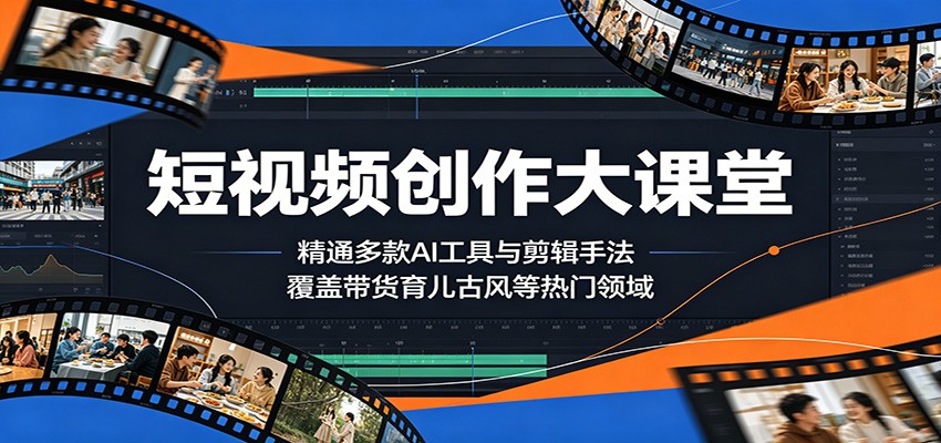 短视频创作大课堂：精通多款AI工具与剪辑手法，覆盖带货、育儿、古风等热门领域-小艾项目网