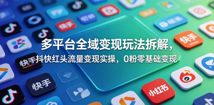 多平台全域变现玩法拆解,抖快红头流量变现实操,0粉零基础变现-小艾项目网
