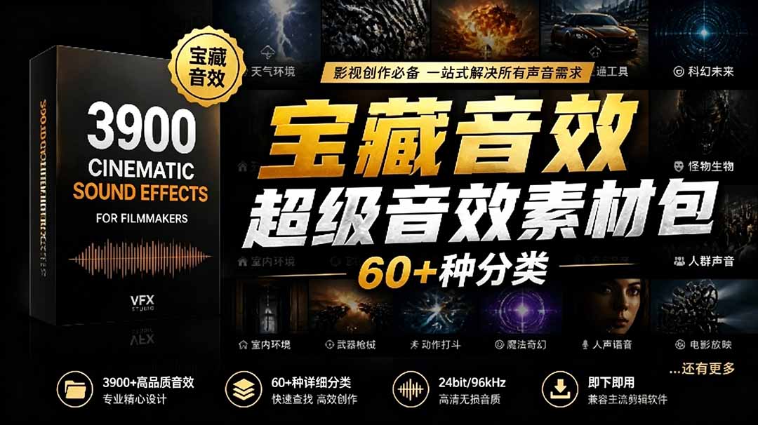 宝藏音效合集包！60+多种音效分类，共计3900个，分类清晰，全中文分类，高品质剪辑音效素材包-小艾项目网