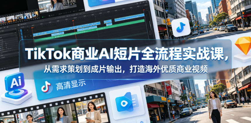 TikTok商业AI短片全流程实战课,从需求策划到成片输出,打造海外优质商业视频-小艾项目网