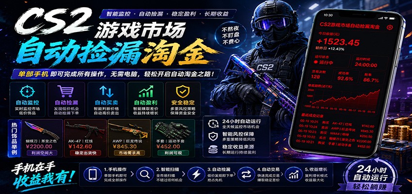 CSGO挂机捡漏项目通过利用游戏饰品交易机制,结合薄凉软件辅助捡漏,实现盈利-小艾项目网